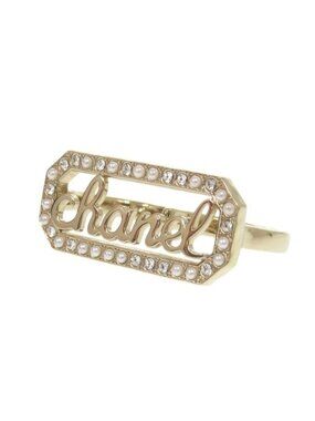 Chanel Double Finger L23 B Metal Stone Faux Pearl Gold Ring